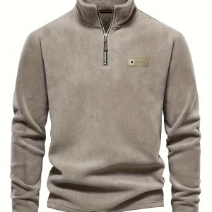 Men's Winter Warm Jacket with Stand Collar & 1u002F4 Zipper Front - Thickened Shelling Coat, Machine Washable for Cold Weather, Outdoor Activities, Casual Wear (Regular Fit)