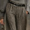 Women’s Elegant Wide-Leg Pants with Full-Length Leopard Print – Beltless Design Maxi Length Trousers Suitable for All-Season Wear, Casual & Dressy Outfits