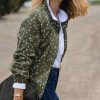 Plus Size – Plus Size – Plus Size, Women’S Oversized Vintage Floral Print Jacket – Olive Green with Red & White Floral Pattern, Structured Non-Stretch Fabric, Button Front & Side Pockets, Casual To Formal All-season Outerwear For Spring Summer Fall