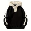1pc Men’s Casual Hooded Button-Up Collar Sweatshirt – Navy & Contrast Trim, Regular Fit, Machine Washable, Springu002FFall Transitional Wear for Casual & Commute